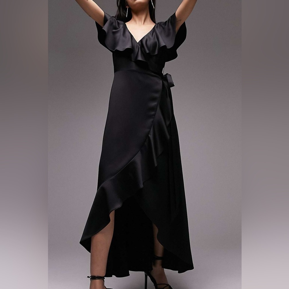 Topshop Black Ruffle Wrap Dress Wedding Guest Dress